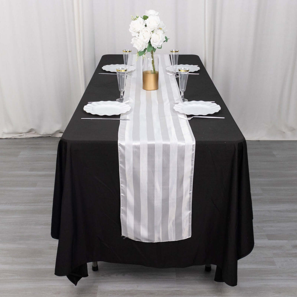 Satin 12"x108" Table Runner White - Stripe Classic Wedding & Event Table Decor - Bell Racket Store