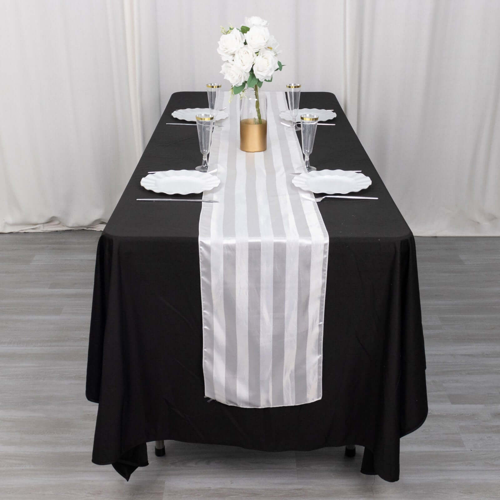 Satin 12"x108" Table Runner White - Stripe Classic Wedding & Event Table Decor - Bell Racket Store