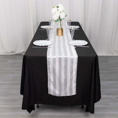 Satin 12"x108" Table Runner White - Stripe Classic Wedding & Event Table Decor - Bell Racket Store