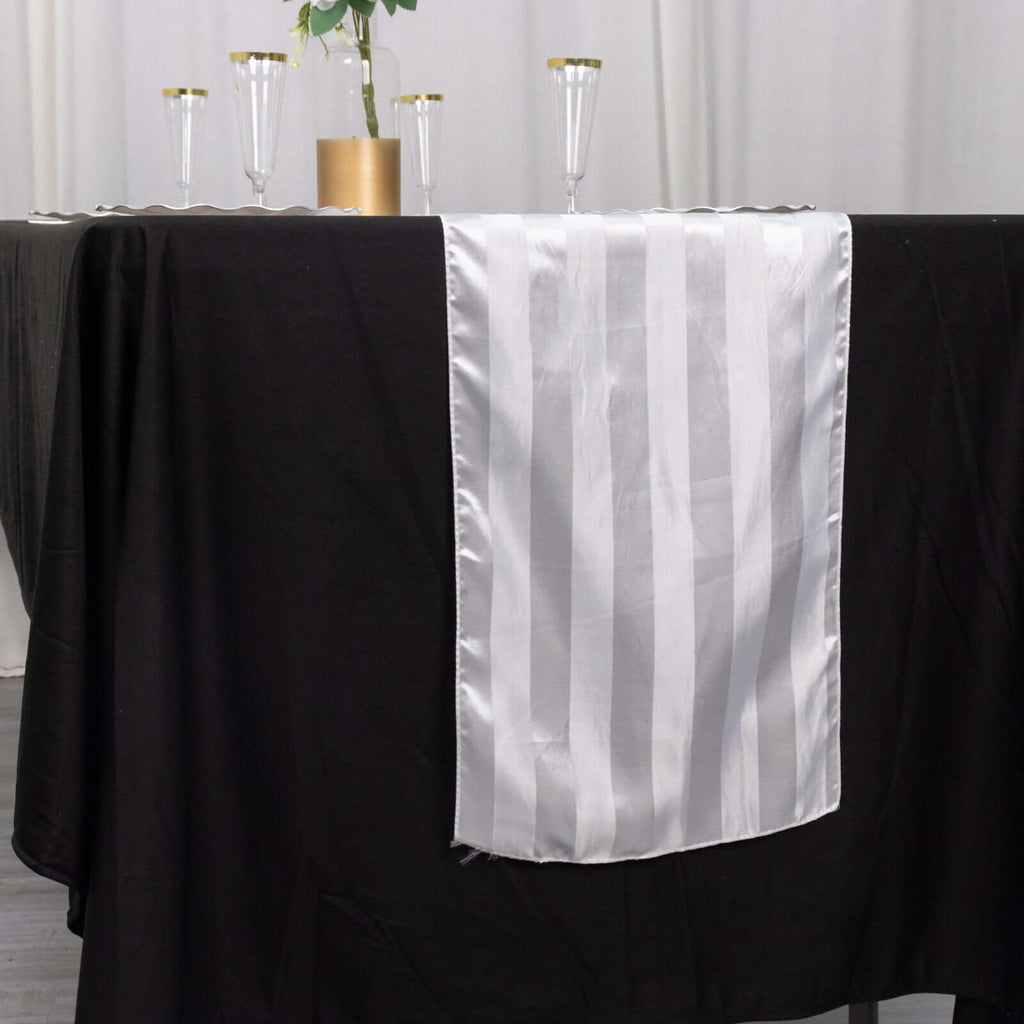 Satin 12"x108" Table Runner White - Stripe Classic Wedding & Event Table Decor - Bell Racket Store