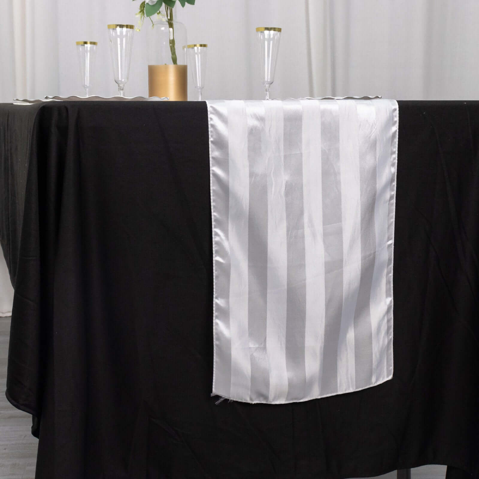 Satin 12"x108" Table Runner White - Stripe Classic Wedding & Event Table Decor - Bell Racket Store