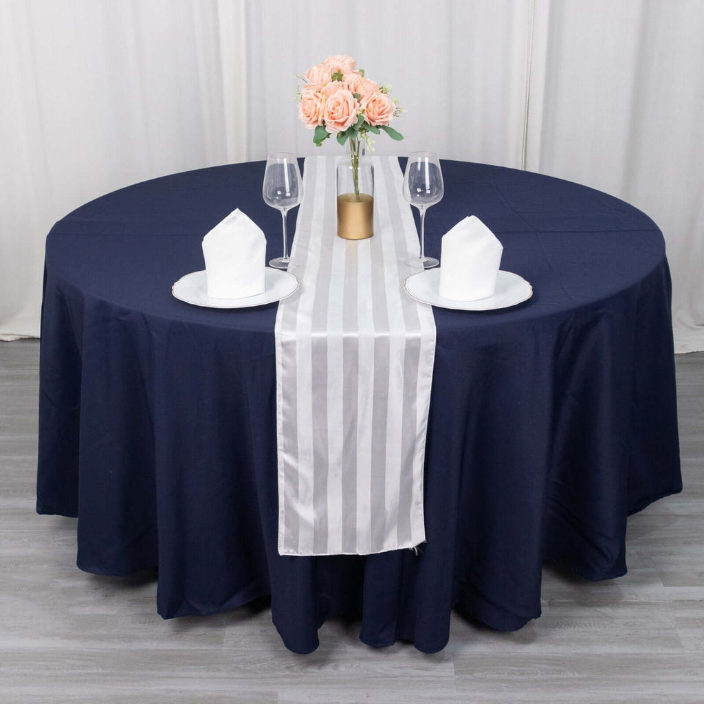 Satin 12"x108" Table Runner White - Stripe Classic Wedding & Event Table Decor - Bell Racket Store