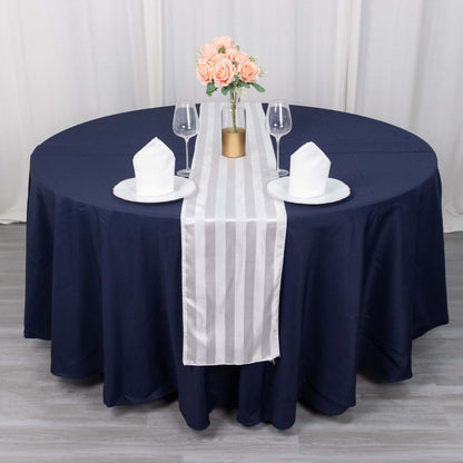 Satin 12"x108" Table Runner White - Stripe Classic Wedding & Event Table Decor - Bell Racket Store