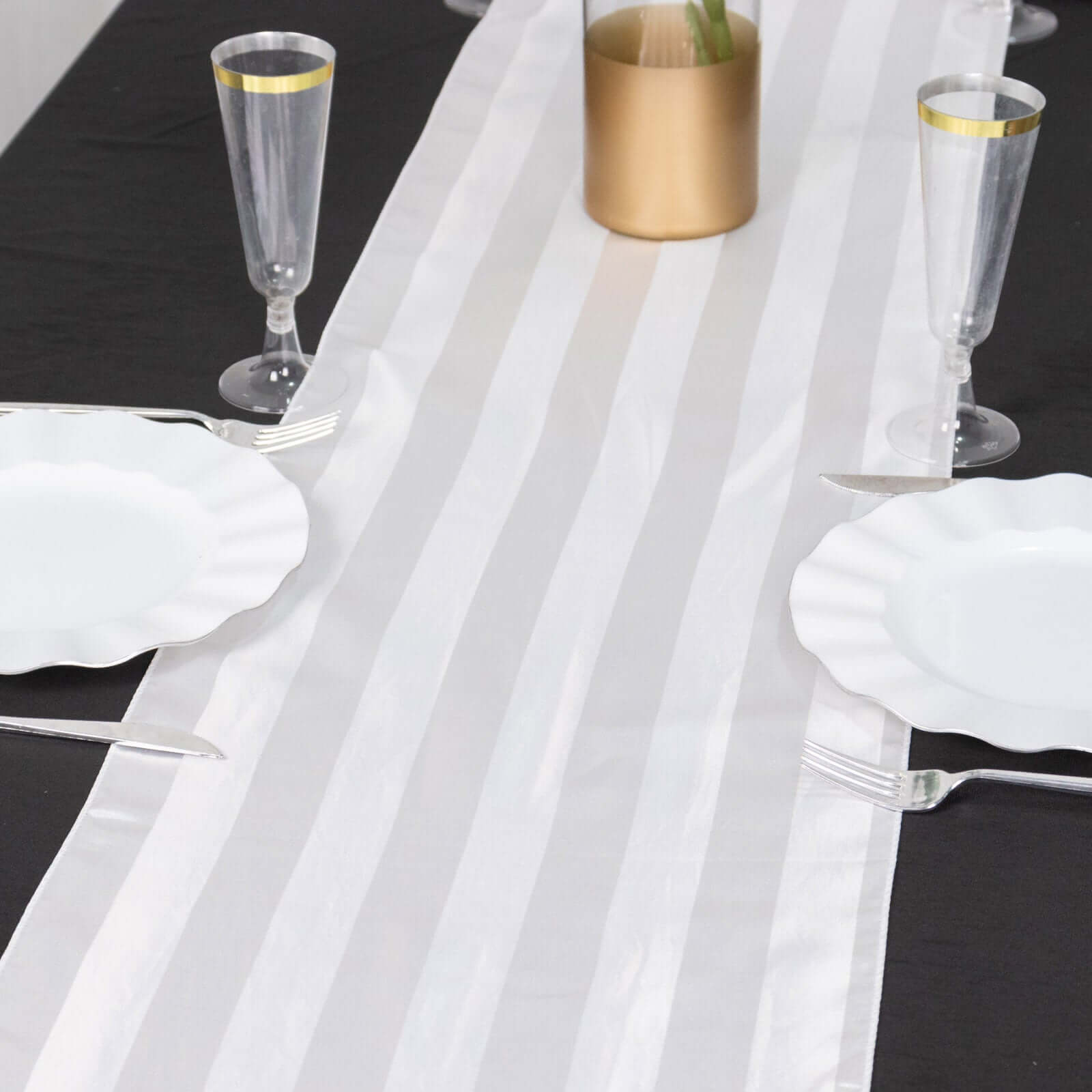 Satin 12"x108" Table Runner White - Stripe Classic Wedding & Event Table Decor - Bell Racket Store