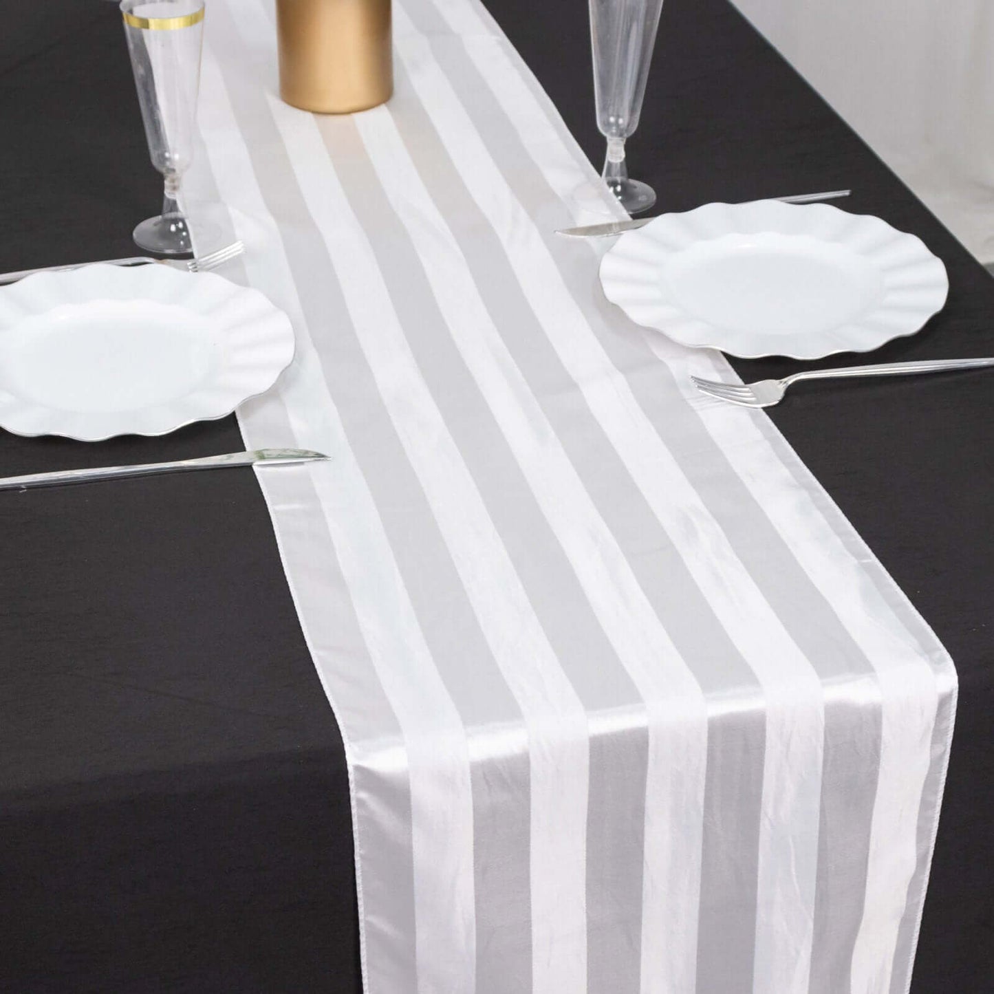 Satin 12"x108" Table Runner White - Stripe Classic Wedding & Event Table Decor - Bell Racket Store