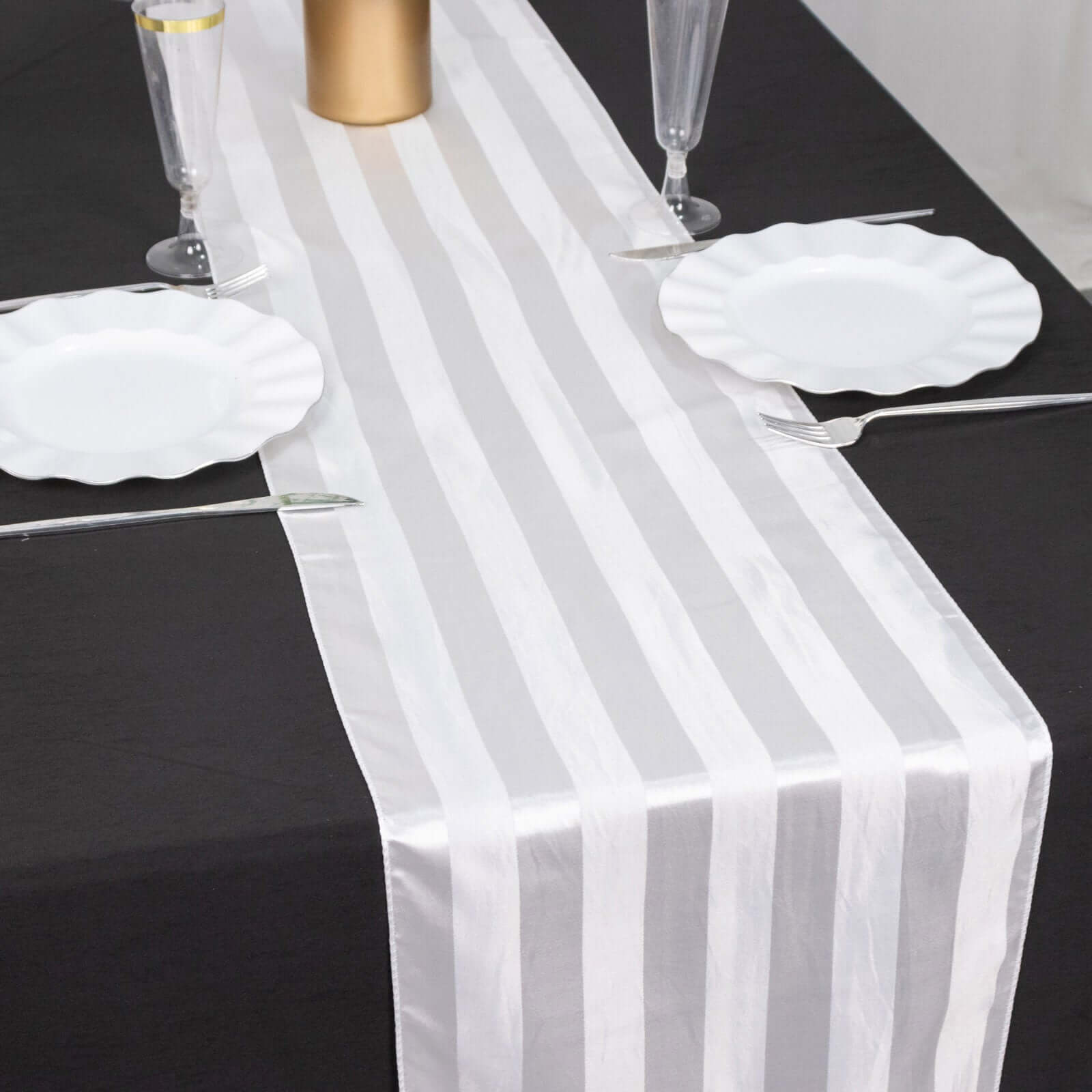 Satin 12"x108" Table Runner White - Stripe Classic Wedding & Event Table Decor - Bell Racket Store