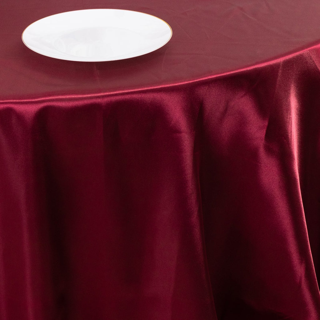 Satin 132" Round Tablecloth Burgundy - Stylish Seamless Table Cover - Bell Racket Store