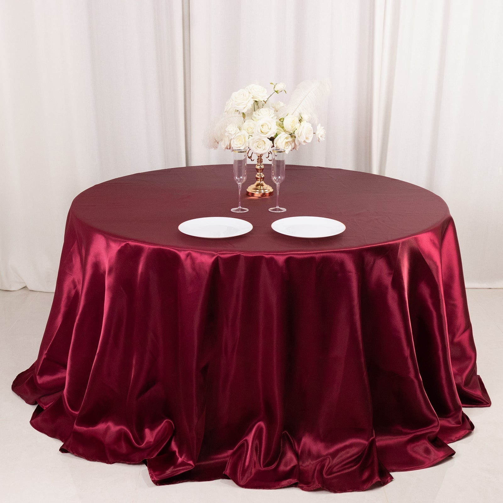 Satin 132" Round Tablecloth Burgundy - Stylish Seamless Table Cover - Bell Racket Store