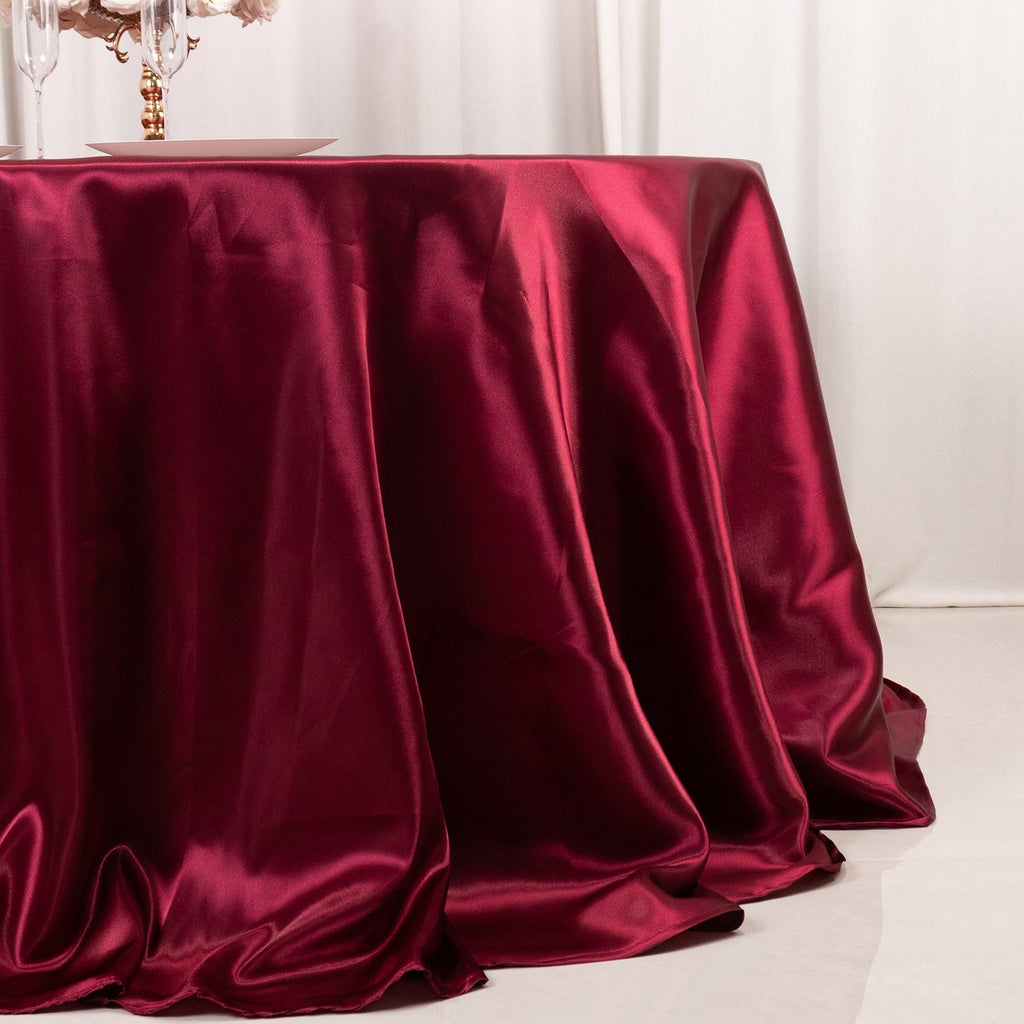 Satin 132" Round Tablecloth Burgundy - Stylish Seamless Table Cover - Bell Racket Store