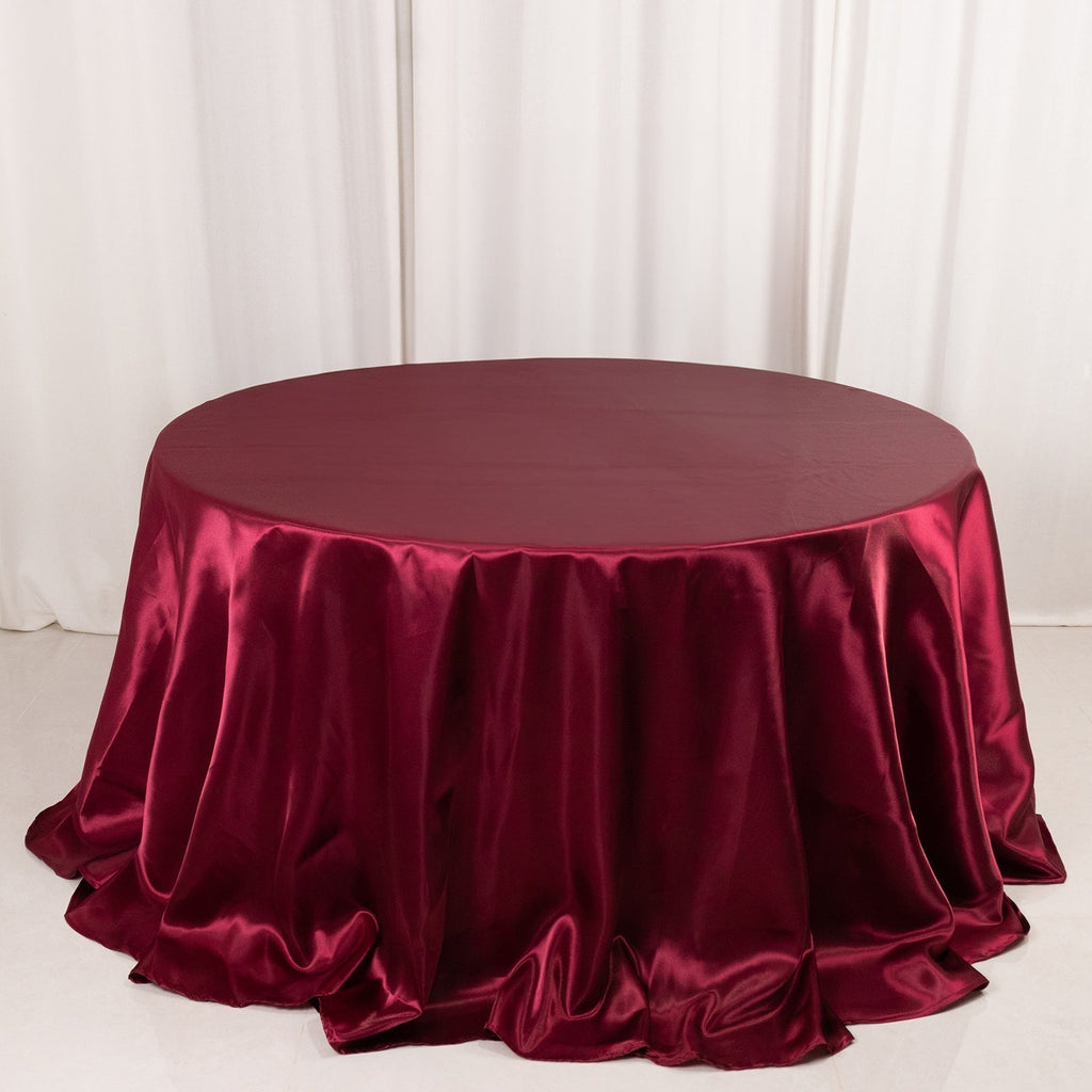 Satin 132" Round Tablecloth Burgundy - Stylish Seamless Table Cover - Bell Racket Store