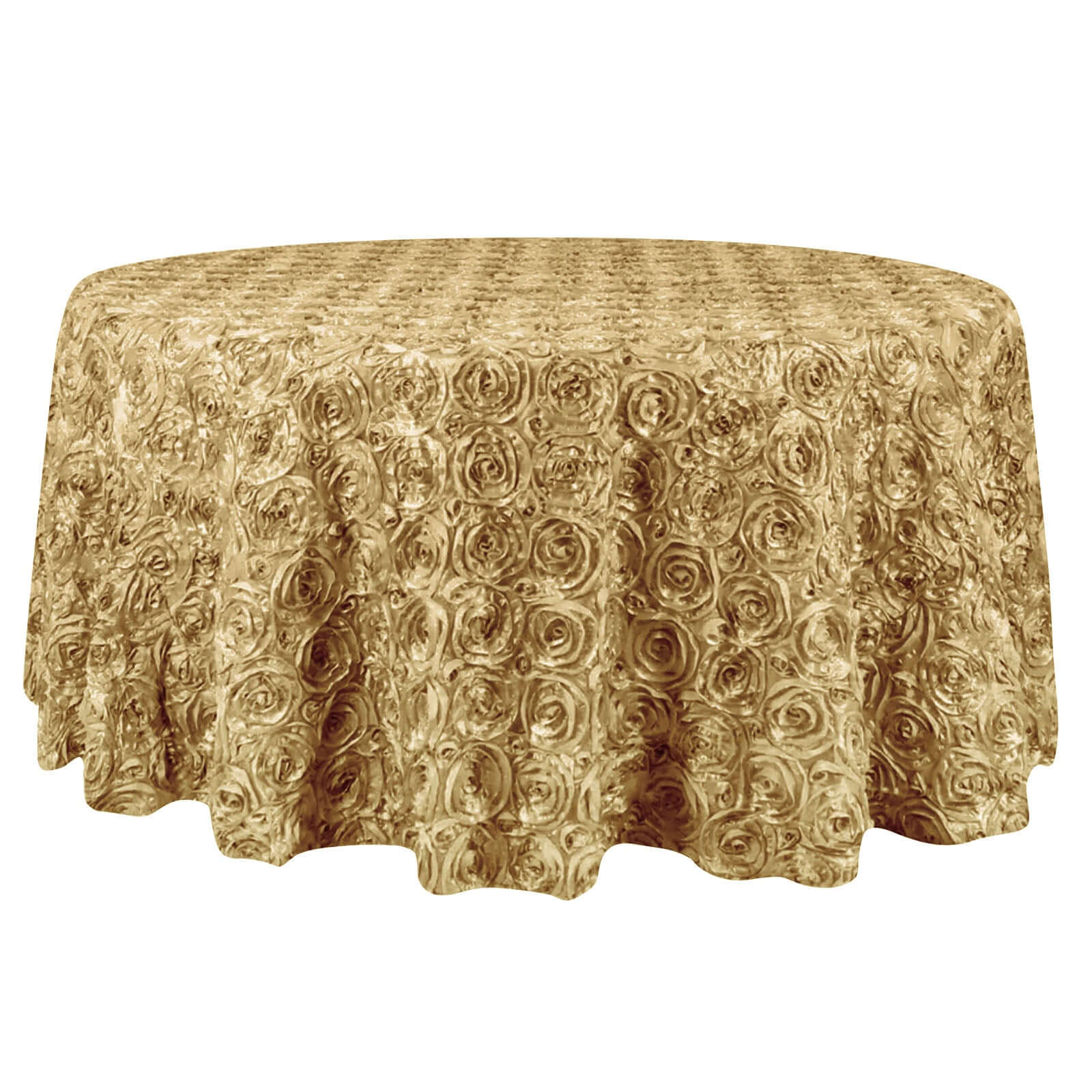 Satin 132" Round Tablecloth Champagne - Seamless Grandiose 3D Rosette Table Cover - NestOCart