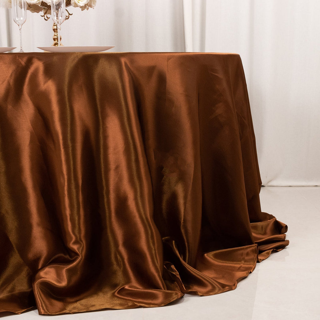 Satin 132" Round Tablecloth Cinnamon Brown - Stylish Seamless Table Cover - Bell Racket Store