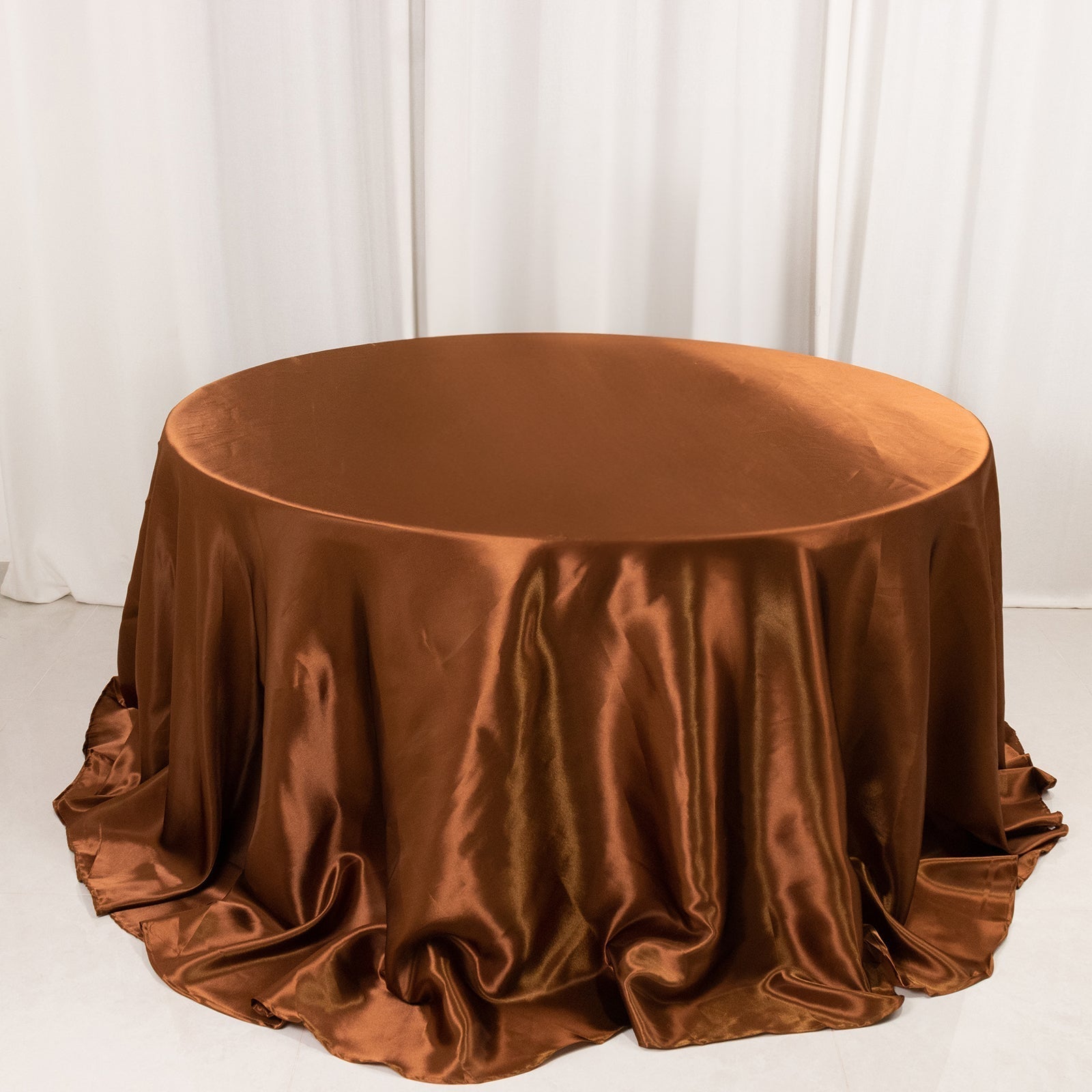 Satin 132" Round Tablecloth Cinnamon Brown - Stylish Seamless Table Cover - Bell Racket Store