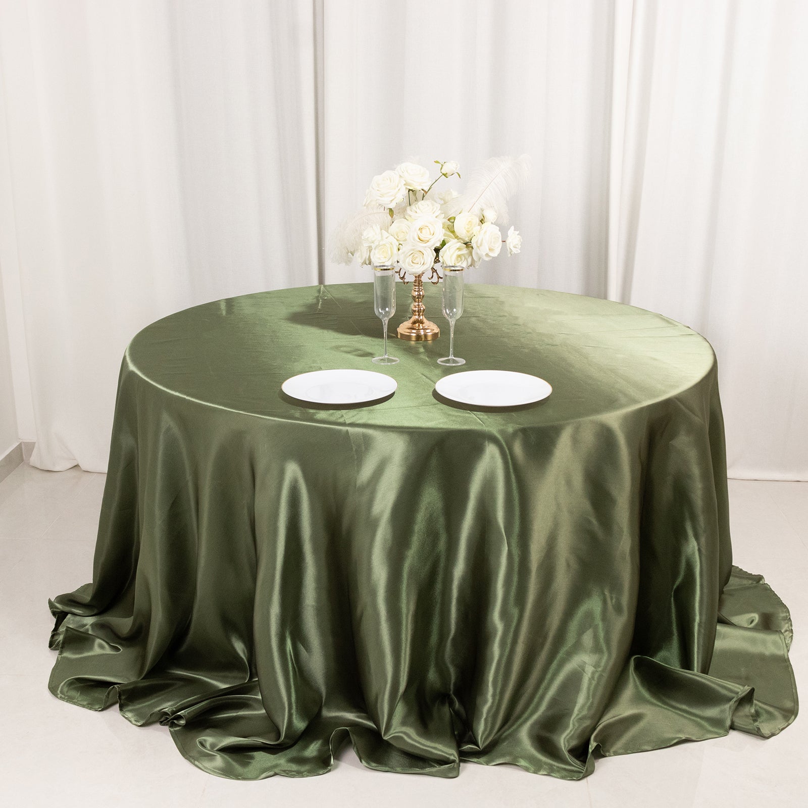 Satin 132" Round Tablecloth Dusty Sage Green - Stylish Seamless Table Cover - Bell Racket Store