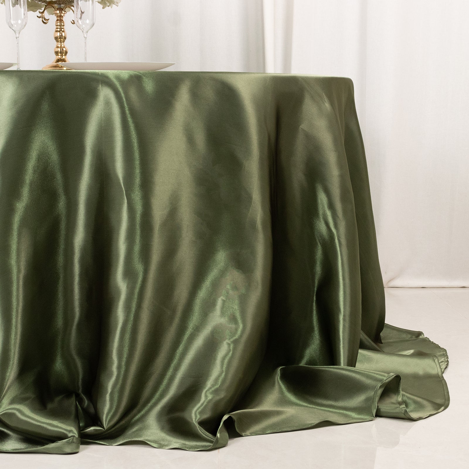 Satin 132" Round Tablecloth Dusty Sage Green - Stylish Seamless Table Cover - Bell Racket Store