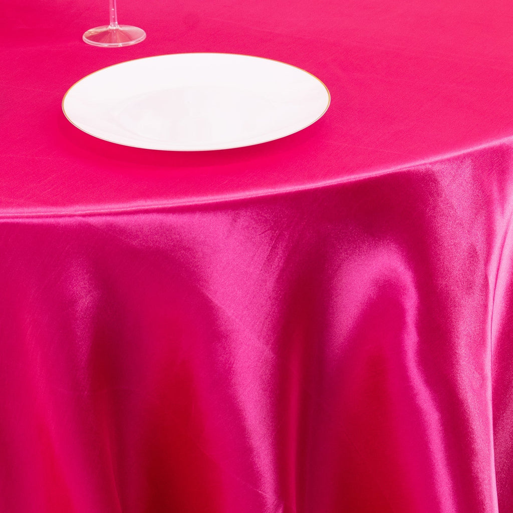 Satin 132" Round Tablecloth Fuchsia - Stylish Seamless Table Cover - Bell Racket Store