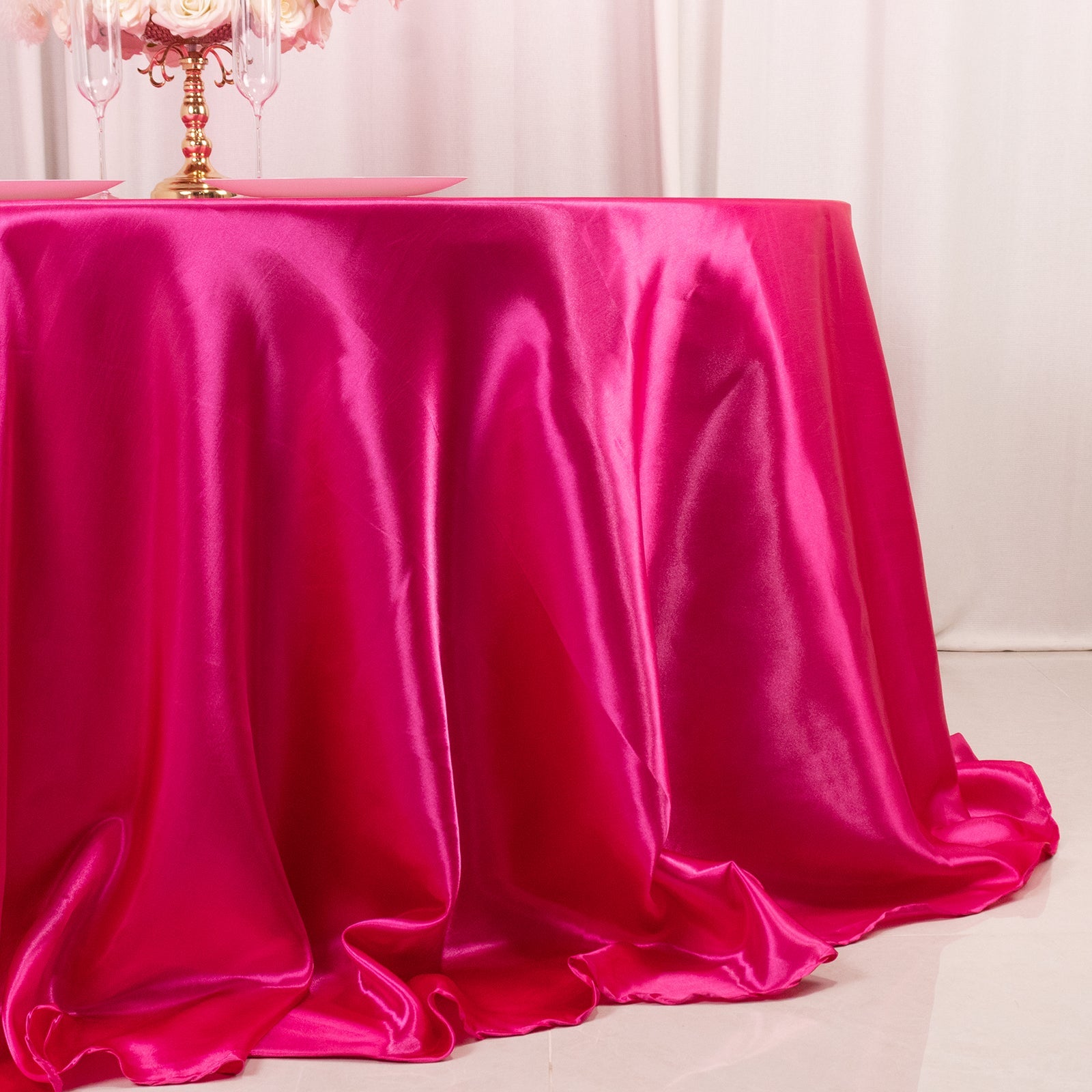 Satin 132" Round Tablecloth Fuchsia - Stylish Seamless Table Cover - Bell Racket Store