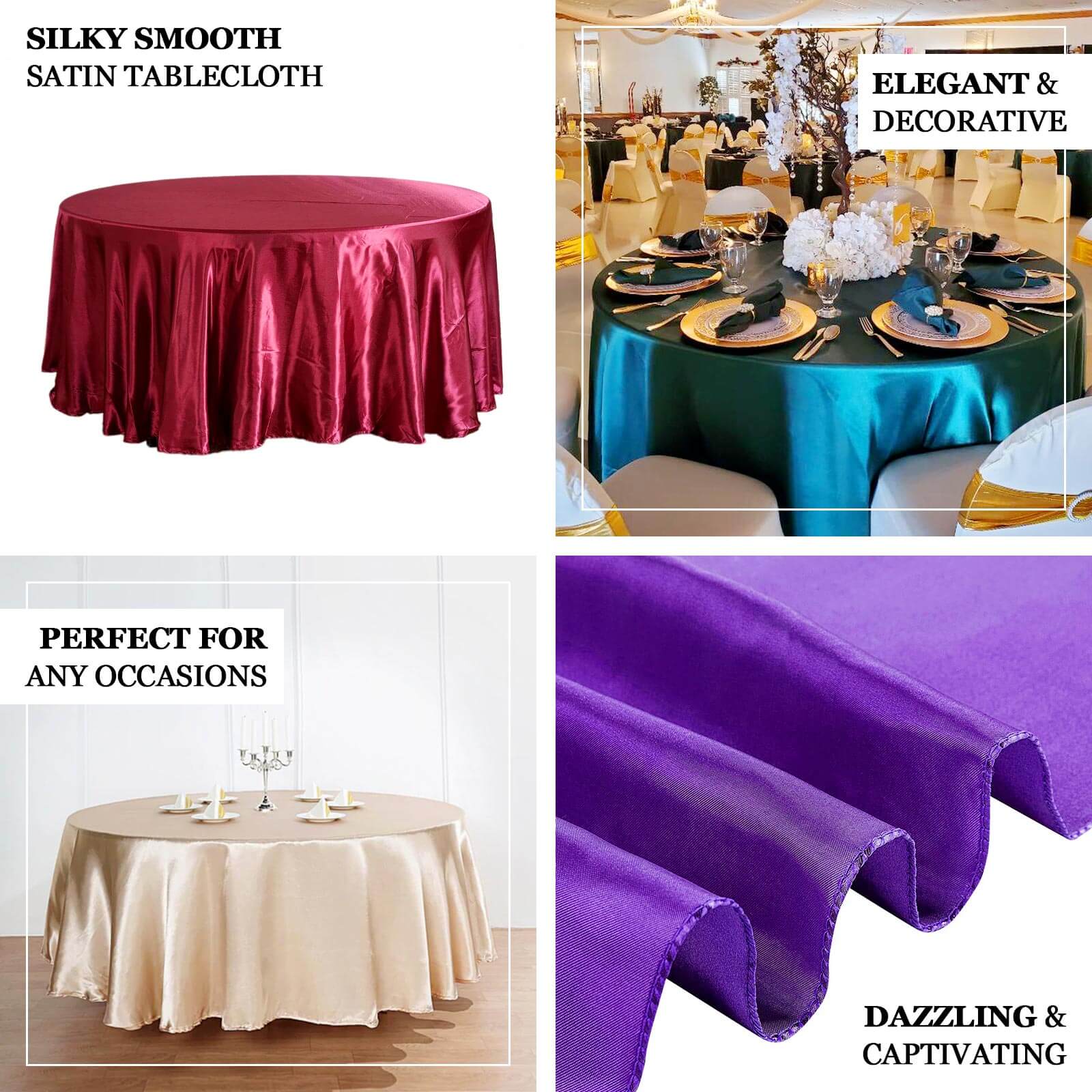 Satin 132" Round Tablecloth Fuchsia - Stylish Seamless Table Cover - Bell Racket Store