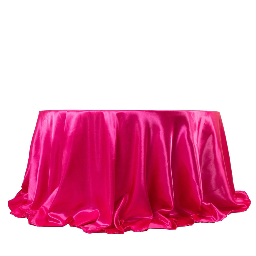 Satin 132" Round Tablecloth Fuchsia - Stylish Seamless Table Cover - Bell Racket Store