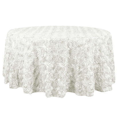 Satin 132" Round Tablecloth Ivory - Seamless Grandiose 3D Rosette Table Cover - NestOCart