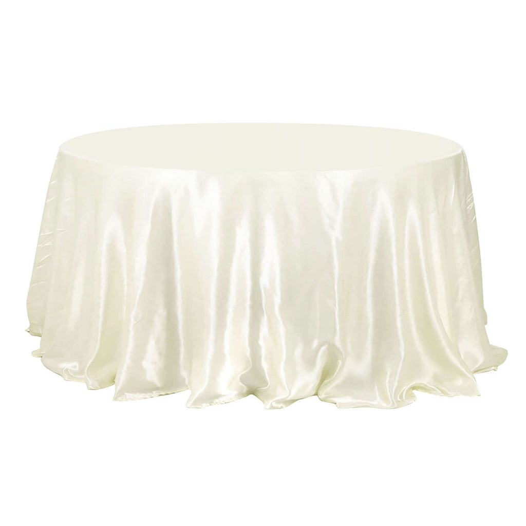 Satin 132" Round Tablecloth Ivory - Stylish Seamless Table Cover