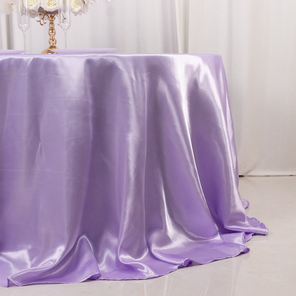 Satin 132" Round Tablecloth Lavender Lilac - Stylish Seamless Table Cover - Bell Racket Store