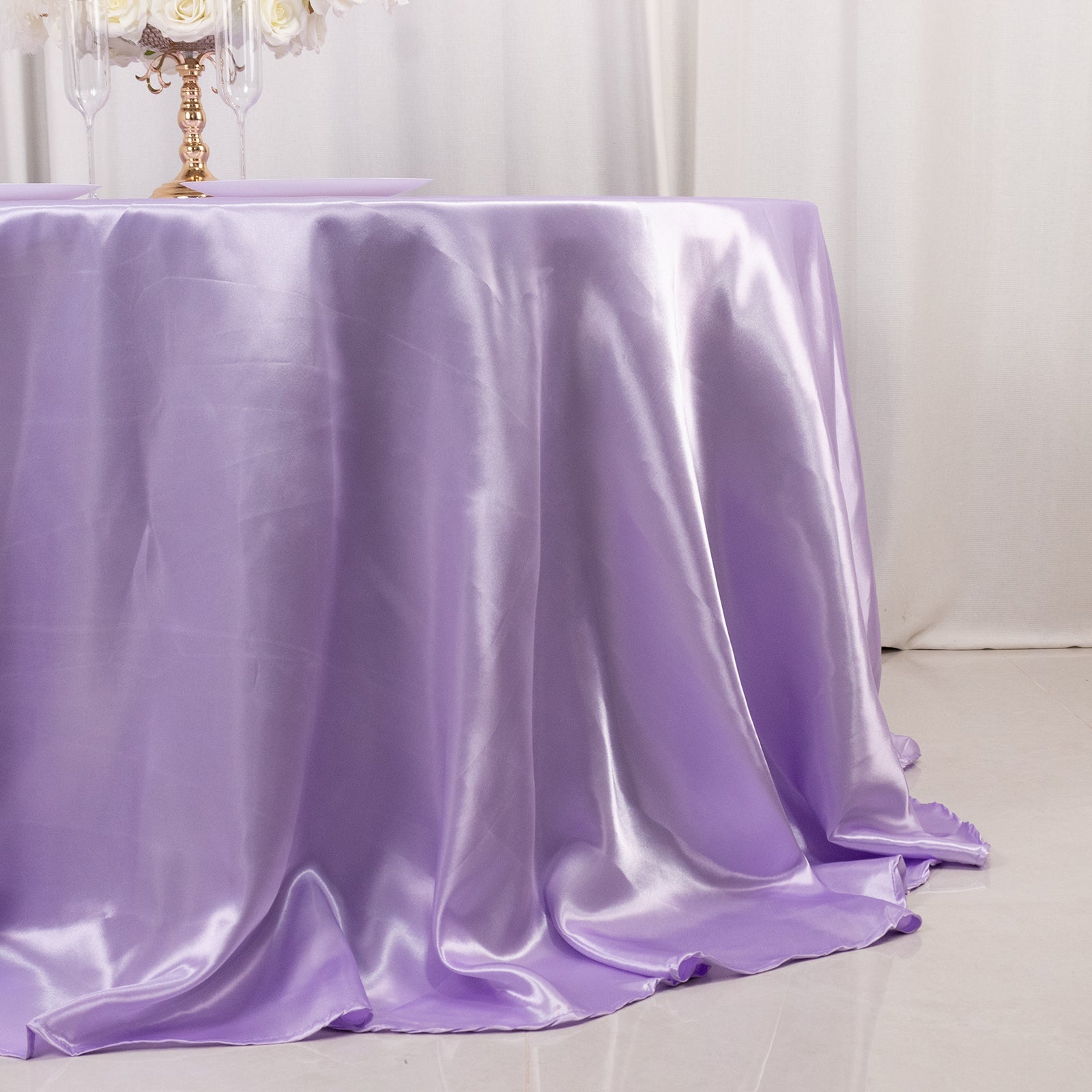 Satin 132" Round Tablecloth Lavender Lilac - Stylish Seamless Table Cover - Bell Racket Store