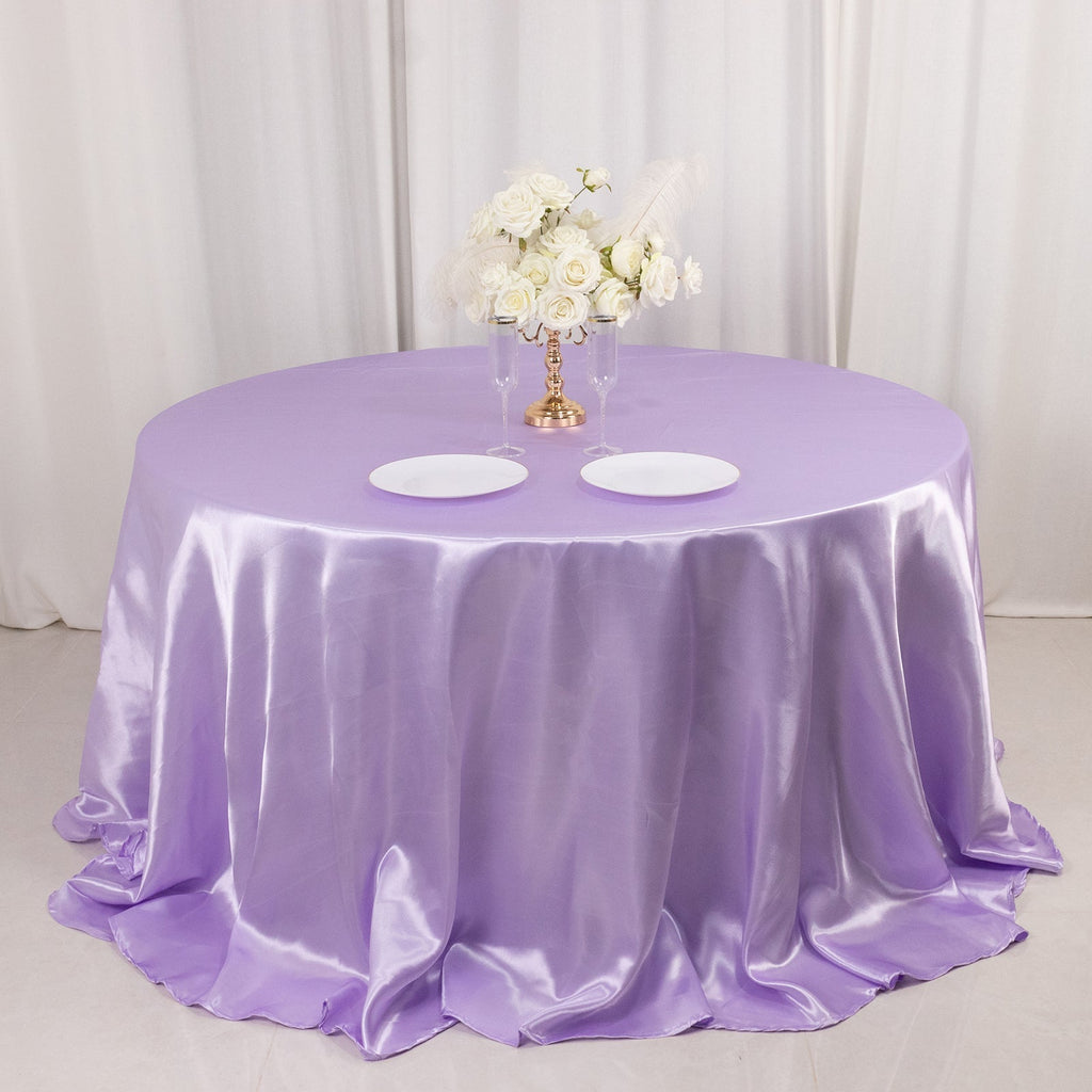 Satin 132" Round Tablecloth Lavender Lilac - Stylish Seamless Table Cover - Bell Racket Store