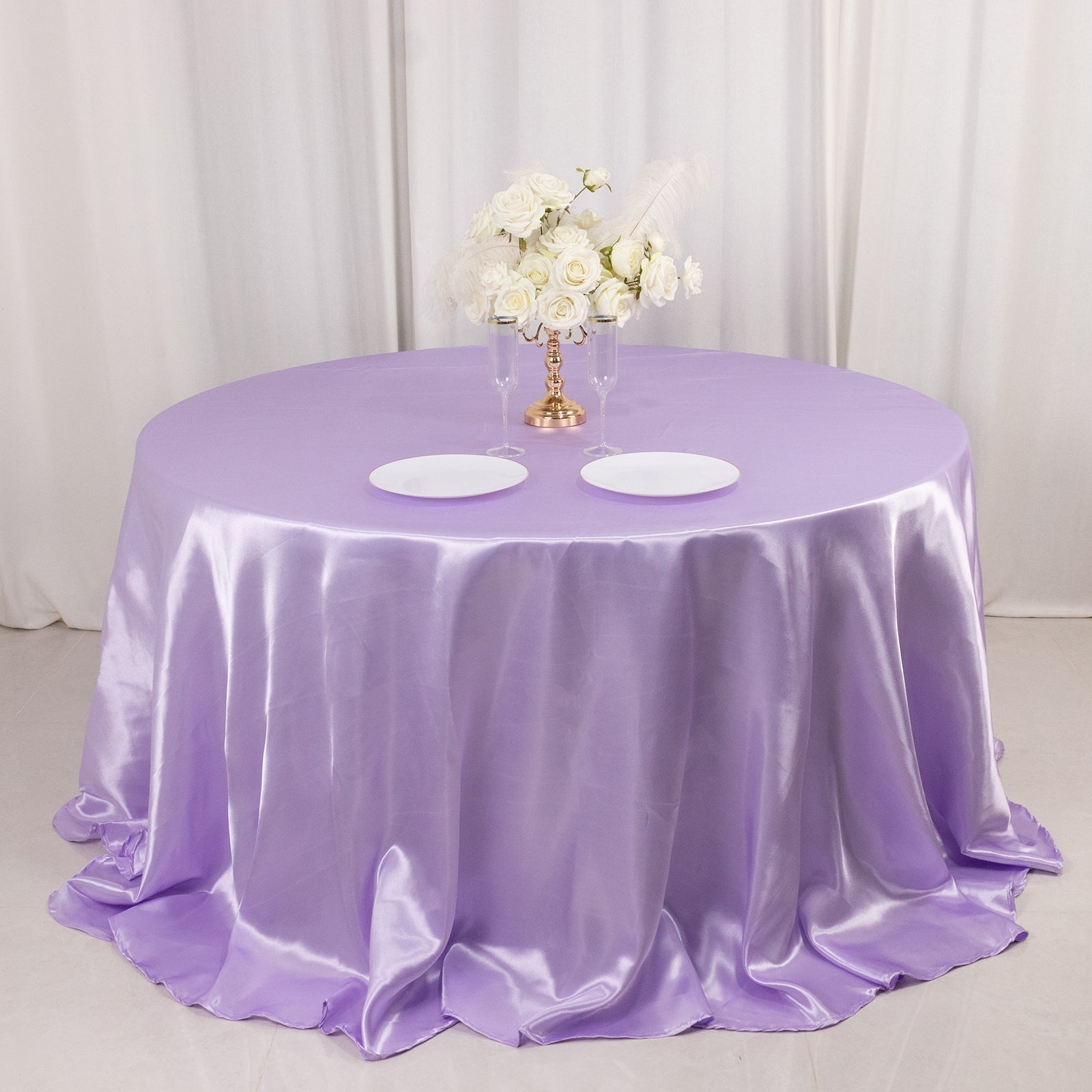 Satin 132" Round Tablecloth Lavender Lilac - Stylish Seamless Table Cover - Bell Racket Store