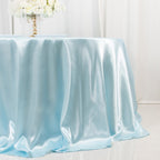Satin 132" Round Tablecloth Light Blue - Stylish Seamless Table Cover - Bell Racket Store