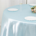 Satin 132" Round Tablecloth Light Blue - Stylish Seamless Table Cover - Bell Racket Store