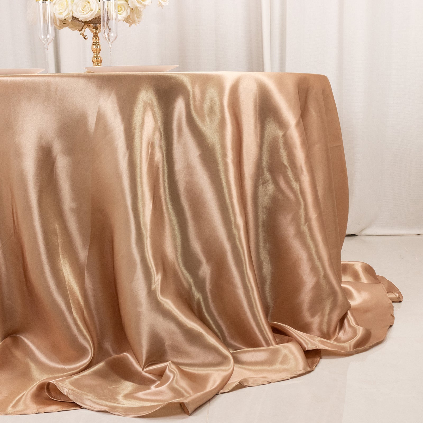 Satin 132" Round Tablecloth Nude - Stylish Seamless Table Cover - Bell Racket Store