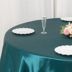Satin 132" Round Tablecloth Peacock Teal - Stylish Seamless Table Cover - Bell Racket Store