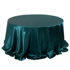 Satin 132" Round Tablecloth Peacock Teal - Stylish Seamless Table Cover - Bell Racket Store
