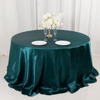 Satin 132" Round Tablecloth Peacock Teal - Stylish Seamless Table Cover - Bell Racket Store