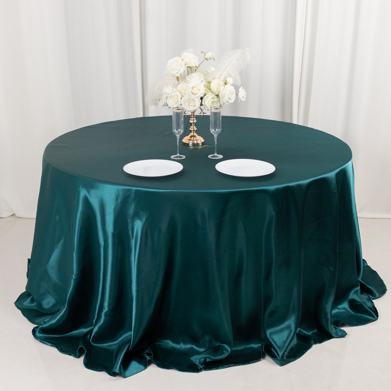 Satin 132" Round Tablecloth Peacock Teal - Stylish Seamless Table Cover - Bell Racket Store