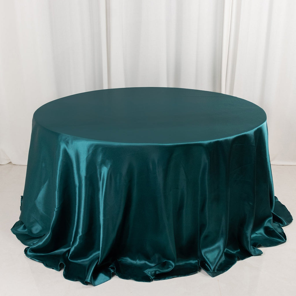 Satin 132" Round Tablecloth Peacock Teal - Stylish Seamless Table Cover - Bell Racket Store