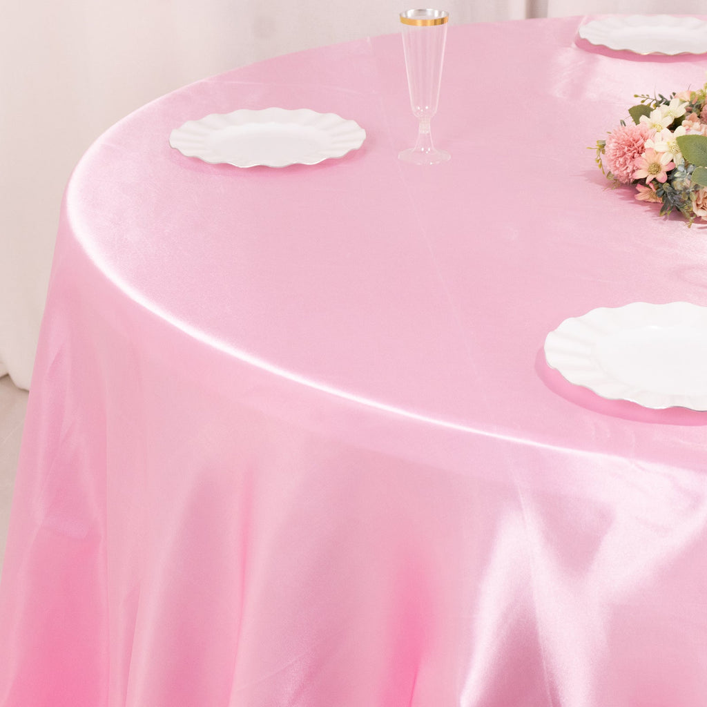 Satin 132" Round Tablecloth Pink - Stylish Seamless Table Cover - Bell Racket Store