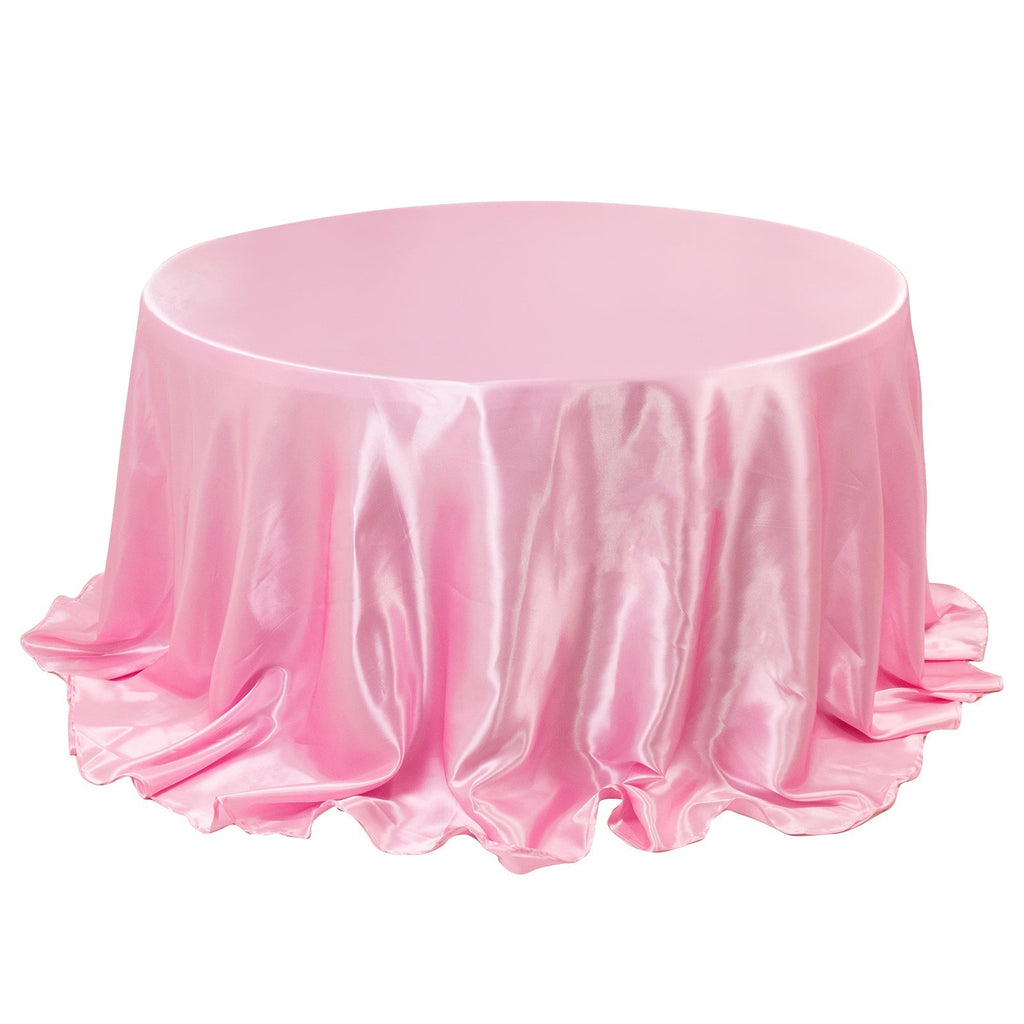 Satin 132" Round Tablecloth Pink - Stylish Seamless Table Cover - Bell Racket Store