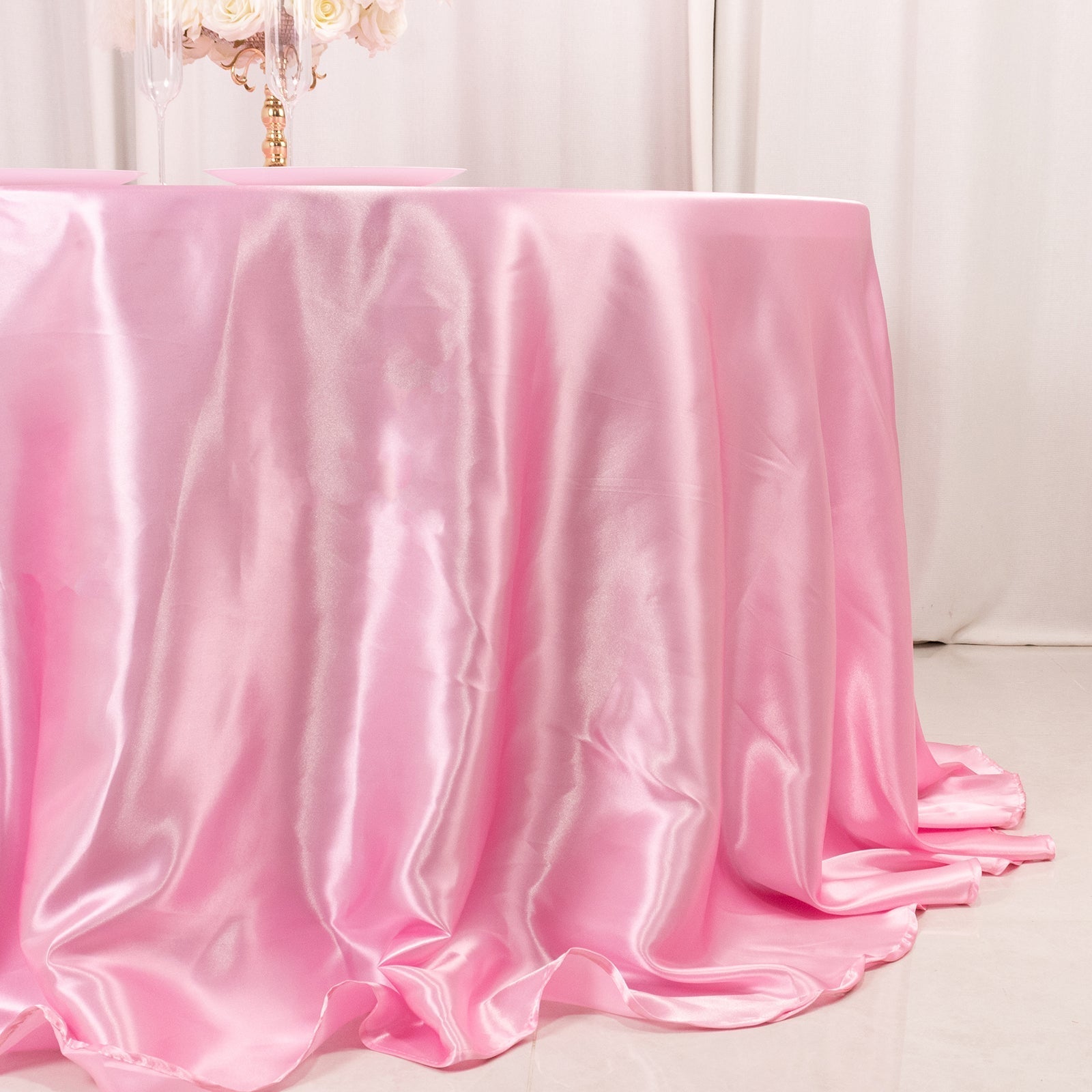 Satin 132" Round Tablecloth Pink - Stylish Seamless Table Cover - Bell Racket Store