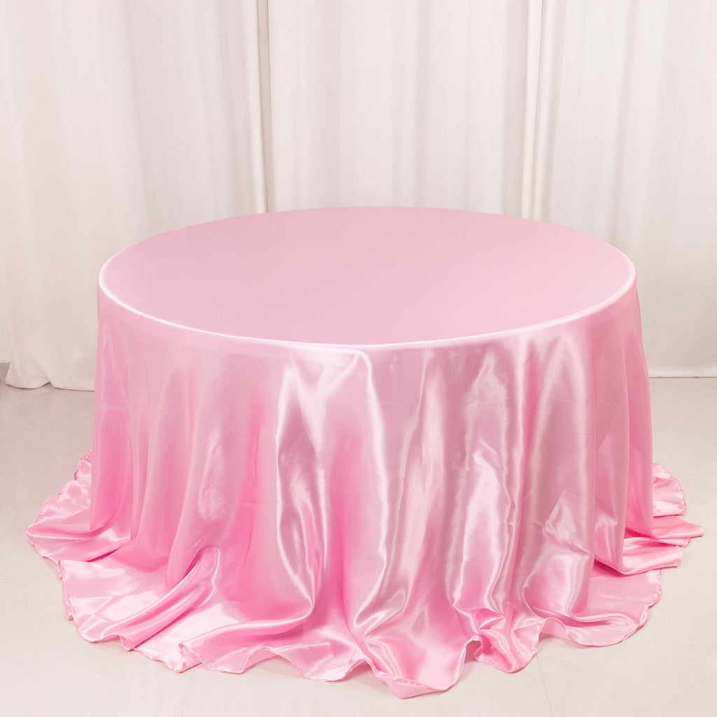 Satin 132" Round Tablecloth Pink - Stylish Seamless Table Cover - Bell Racket Store