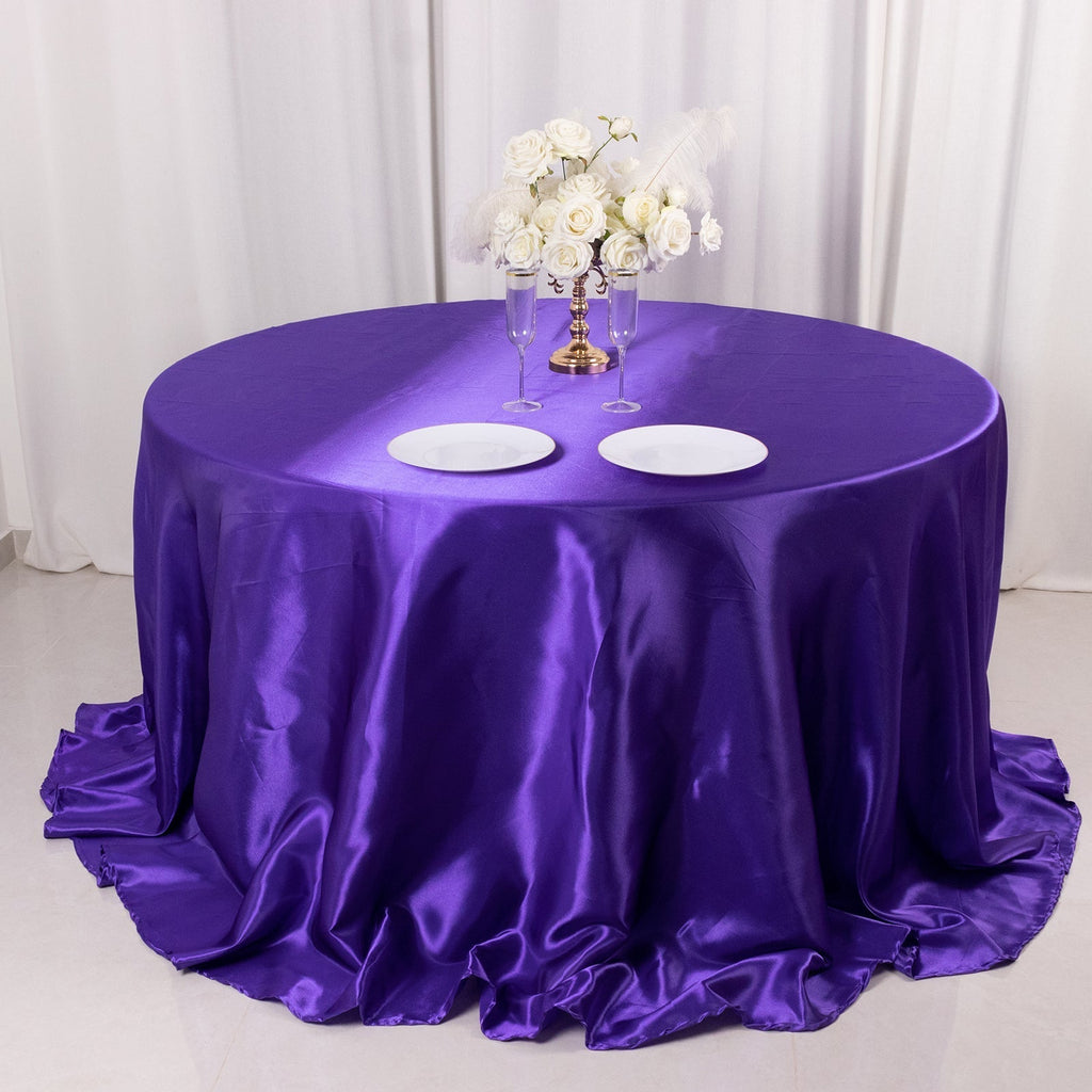 Satin 132" Round Tablecloth Purple - Stylish Seamless Table Cover - Bell Racket Store