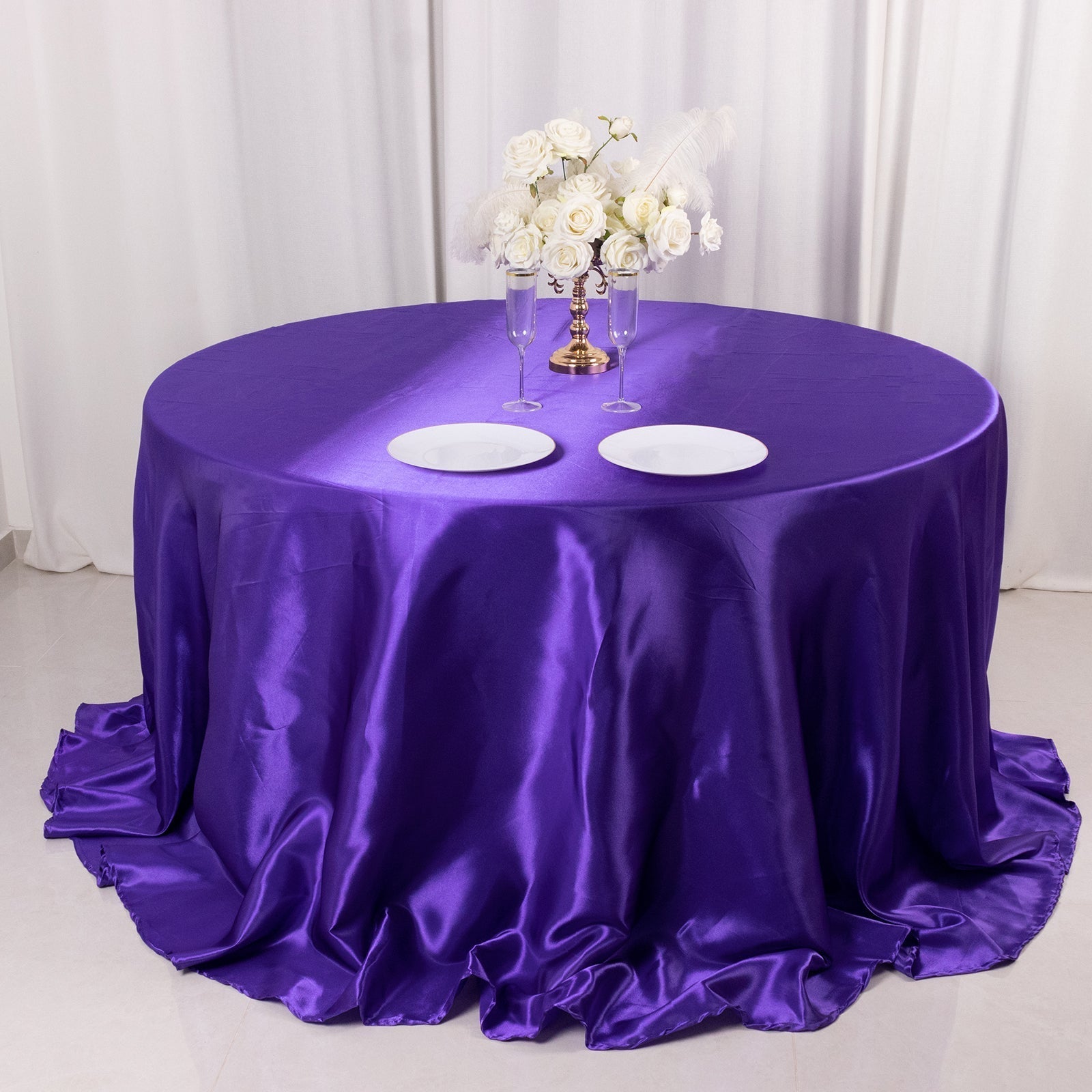 Satin 132" Round Tablecloth Purple - Stylish Seamless Table Cover - Bell Racket Store