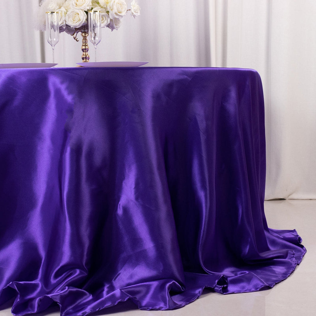 Satin 132" Round Tablecloth Purple - Stylish Seamless Table Cover - Bell Racket Store