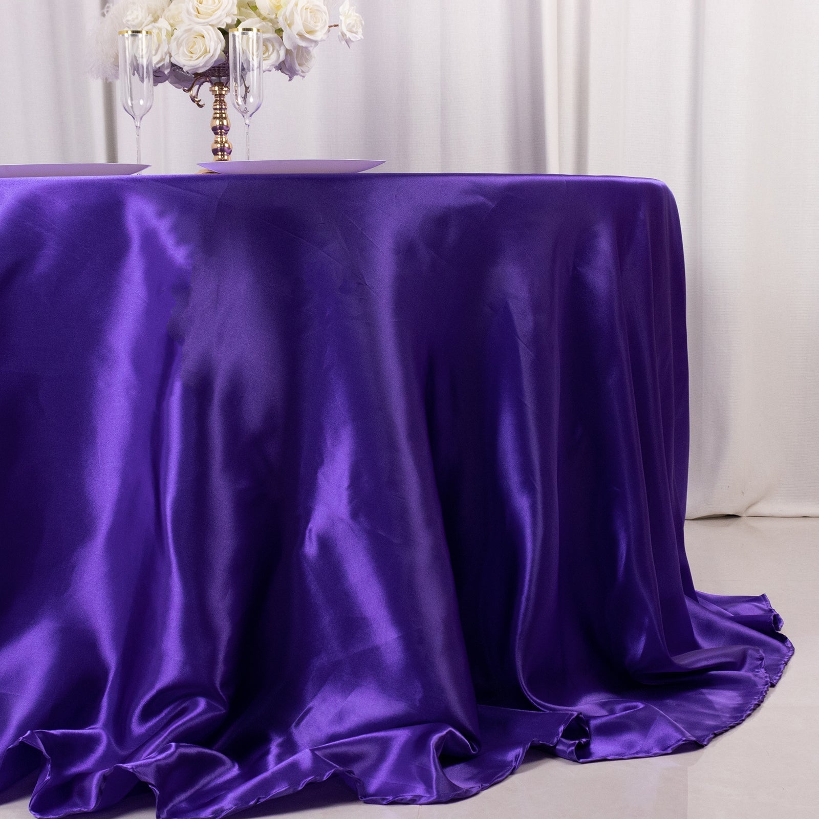 Satin 132" Round Tablecloth Purple - Stylish Seamless Table Cover - Bell Racket Store