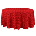 Satin 132" Round Tablecloth Red - Seamless Grandiose 3D Rosette Table Cover