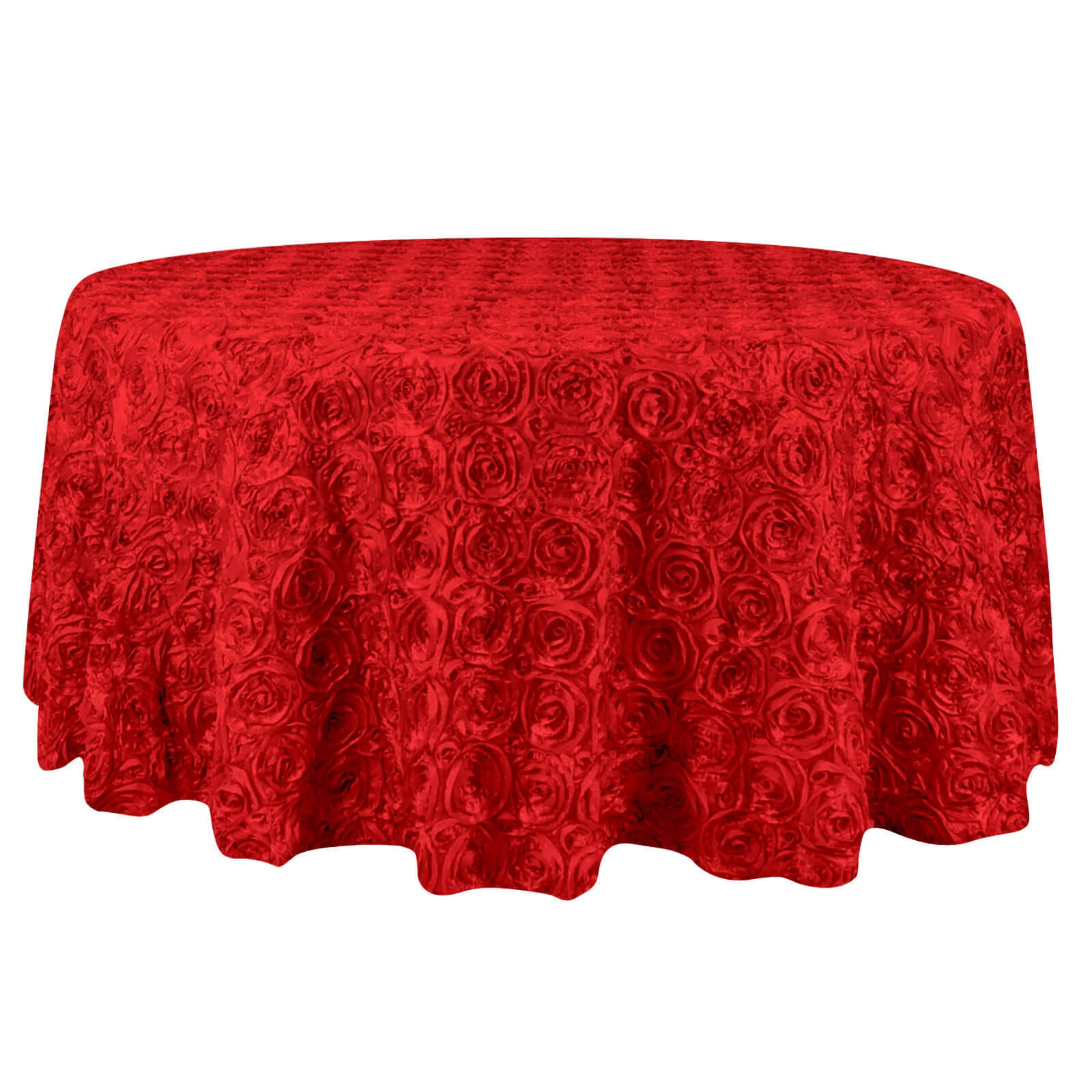 Satin 132" Round Tablecloth Red - Seamless Grandiose 3D Rosette Table Cover - NestOCart