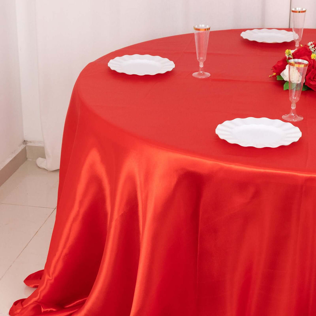 Satin 132" Round Tablecloth Red - Stylish Seamless Table Cover - Bell Racket Store