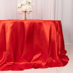 Satin 132" Round Tablecloth Red - Stylish Seamless Table Cover - Bell Racket Store
