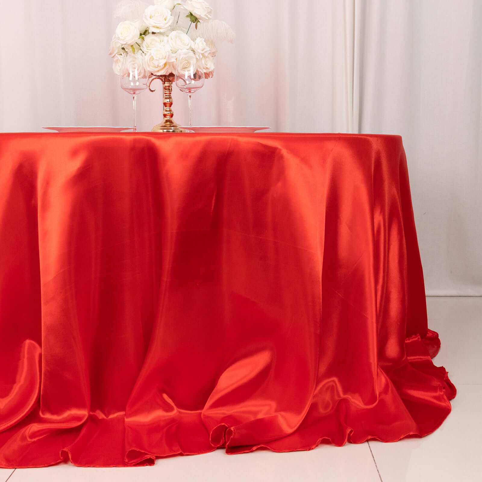 Satin 132" Round Tablecloth Red - Stylish Seamless Table Cover - Bell Racket Store